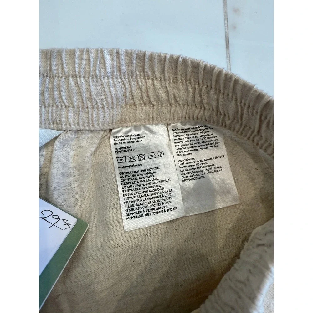 H&M Women Beige Linen Blend Wide Leg Elastic Waist Pants XS NWT 1209522 008